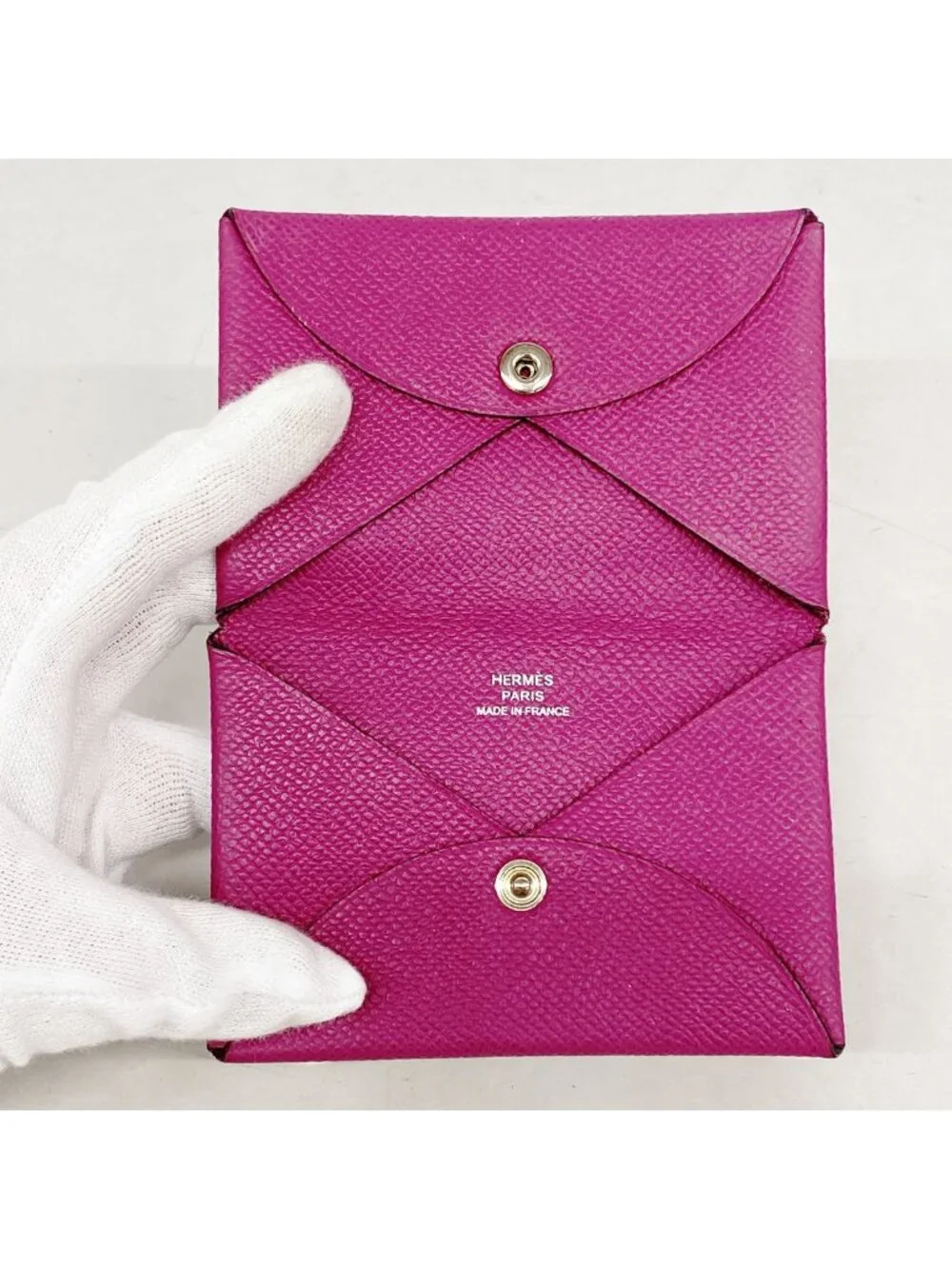 Hermes Card Case Calvi Veau Epsom Rose Purple Silver